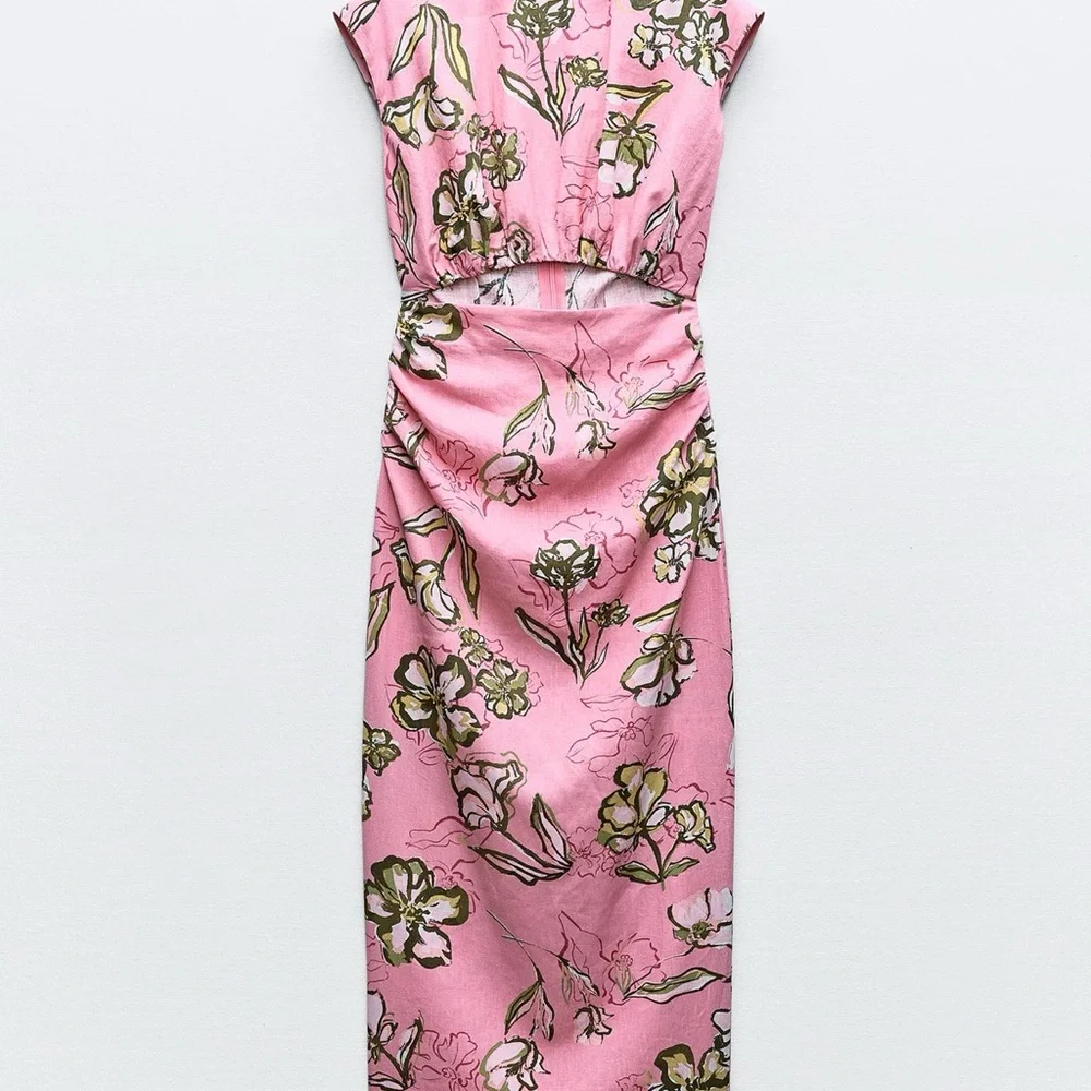 Size XS | Zara | 55% Linen Cut Out Dress - Picture 4 of 16